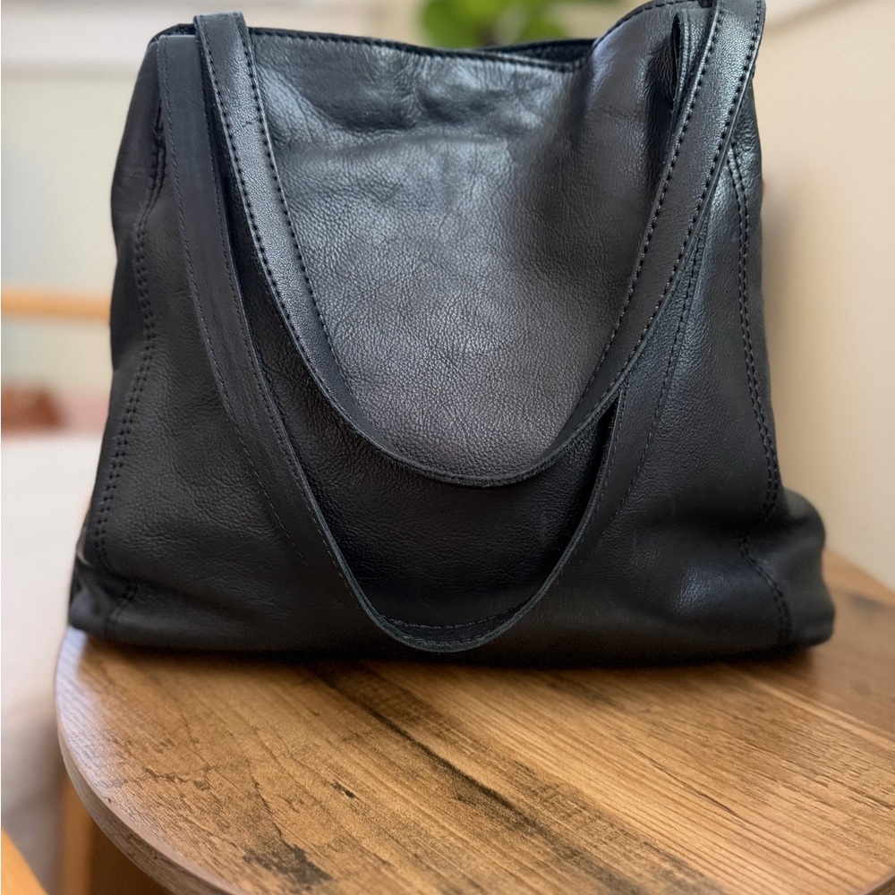 Classic Black Leather Shoulder Bag